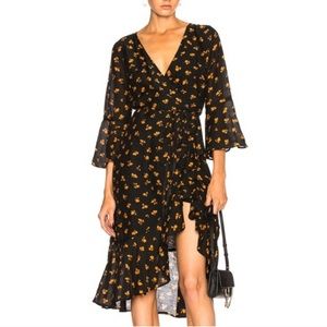 Ganni Beacon Floral Wrap Dress Black Size 6